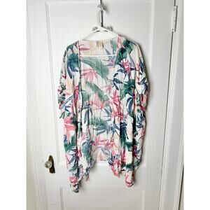 Japna Kimono Cover Up Women's One Size White Tropical Floral Print Lightweight